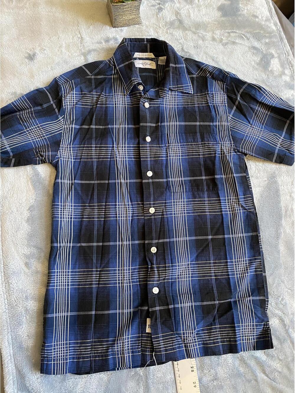Attitude Well Established Blue and Black Plaid Button-Up Shirt Youth Size Small